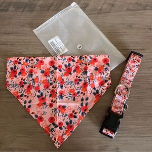 Dog Collar Bandana Set Pink Floral NEW Size M Medium /Large Puppy Animal